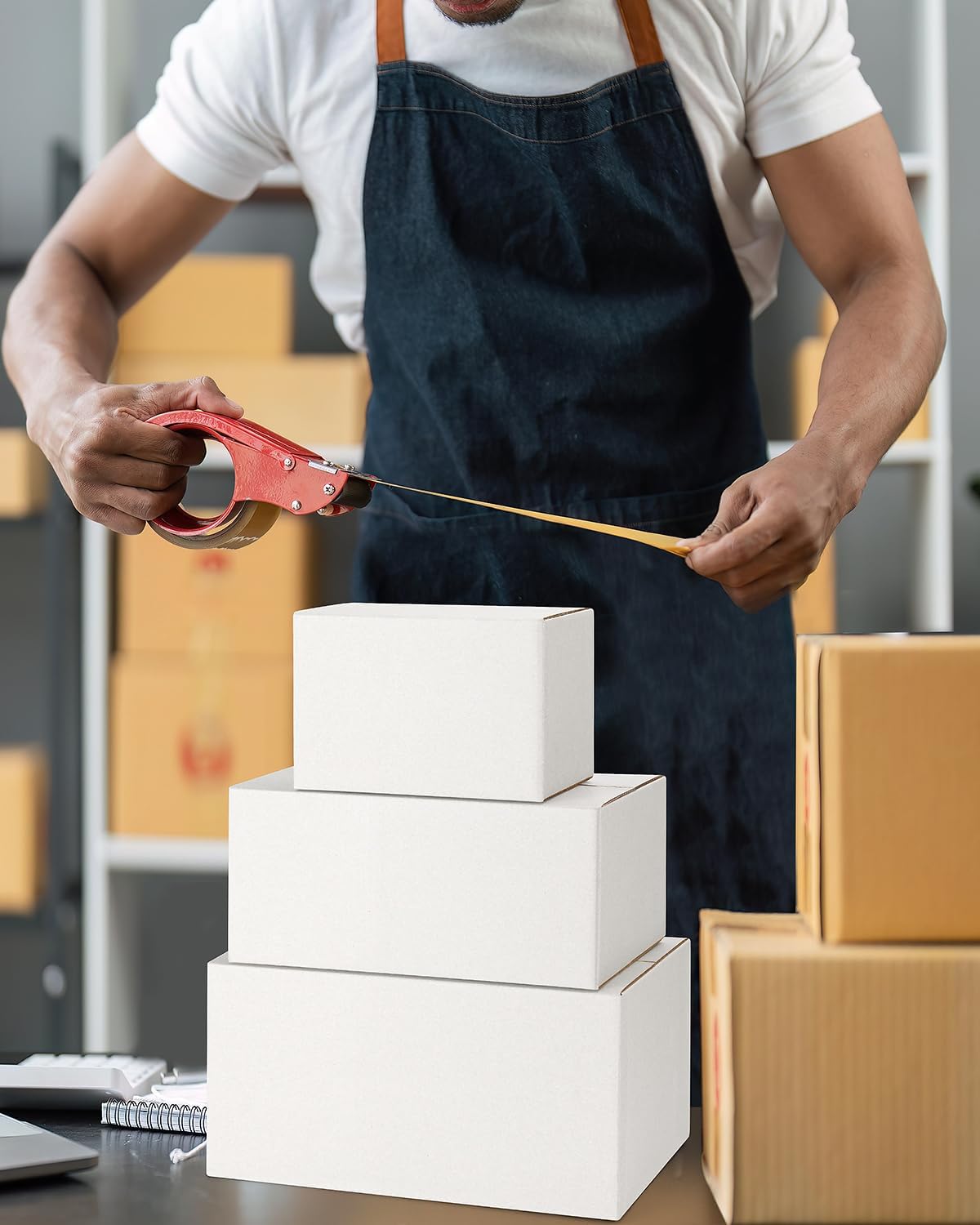 Assorted-Sizes-Shipping-Boxes-45-Pack: 6x4x4 & 9x6x4 & 10x7x5 Small-Shipping-Boxes-Mailers, White Corrugated-Cardboard-Boxes-for-Packing-Small-Business Mailing