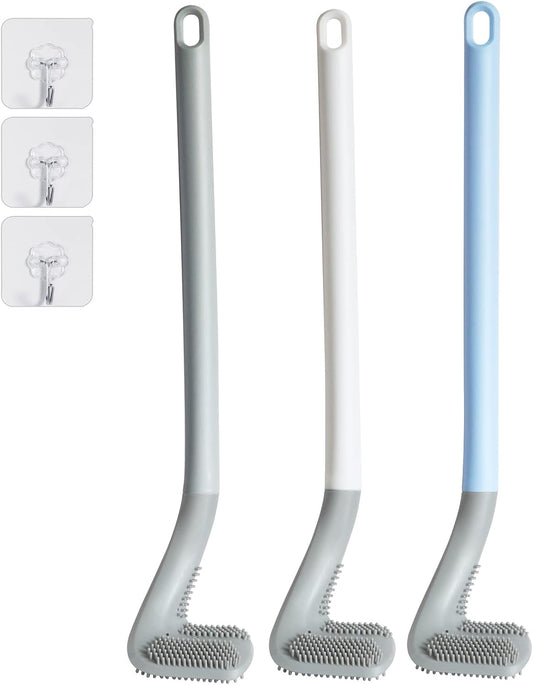 3 Pack Golf Toilet Brush, Flexible Long Handled Toilet Cleaning Brush, 360° No Dead Space Deep Toilet Cleaning Brush, Toilet Brush for Bathroom, with Hook (White + Blue + Grey)
