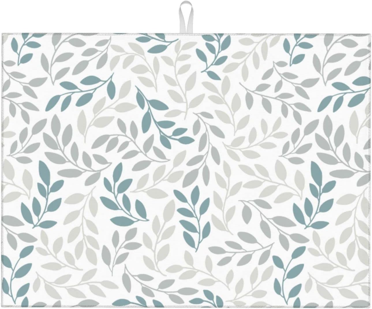 Grey And Blue Leaves Branches Microfiber Absorbent Reversible Dish Drying Mat For Kitchen Counter Xl Large Pad 18 X 24 Inch