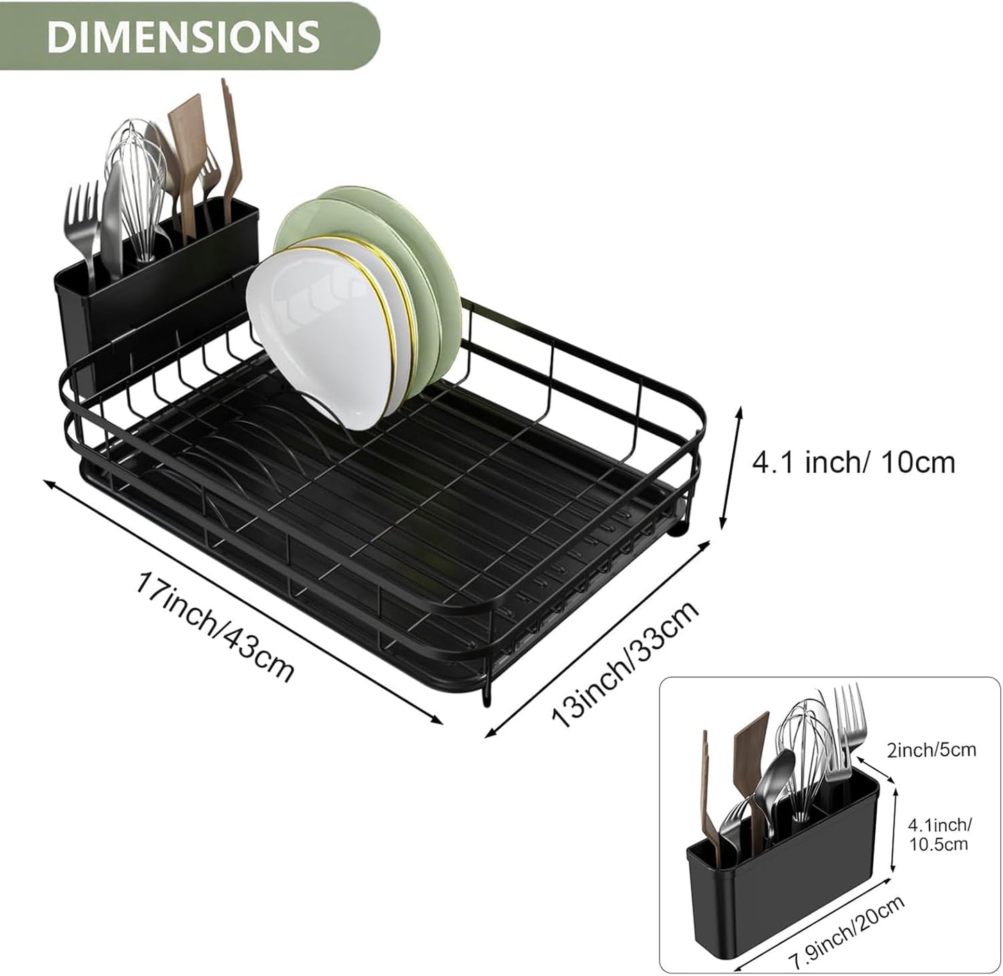 Dish Drying Rack Stainless Steel Drying Racks for Kitchen Counter Large Capacity Storage Racks with Drainboard Curlery Holder Black