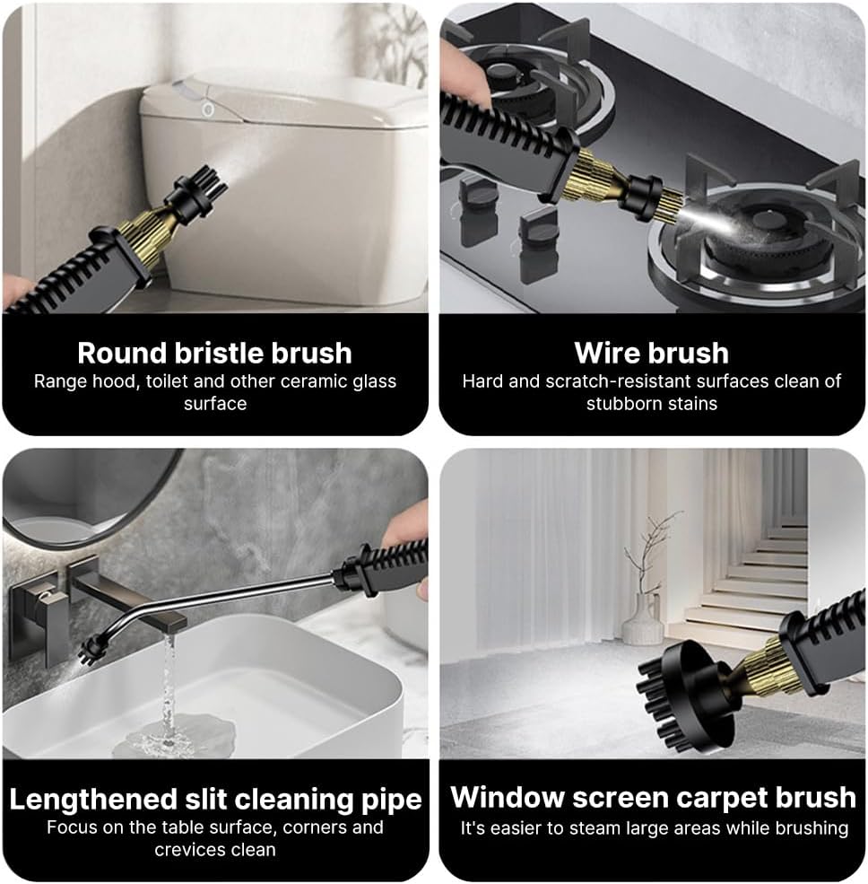 Irishom Pressurized Handheld Steam Cleaner with 3 Brushes and Extended Rod, Deep Cleaning Steamer with 6 Gear Adjustable Digital Touch Screen 1500ml Water Tank