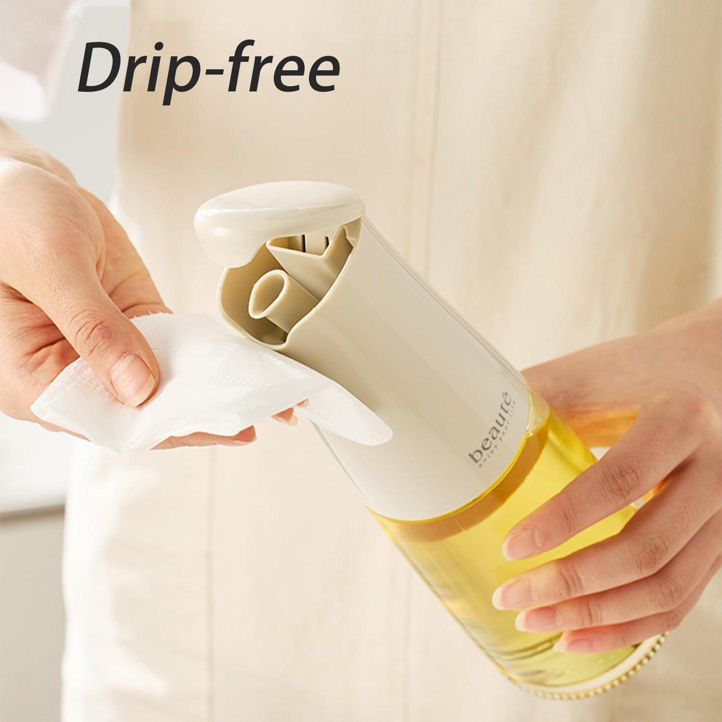 Olive Oil Dispenser Bottle for Kitchen, Auto Flip、Non-Drip、Leak Proof, Oil Bottles for Kitchen, Vinegar Dispenser, Cooking Glass Bottle with 500ml (Cream Yellow)