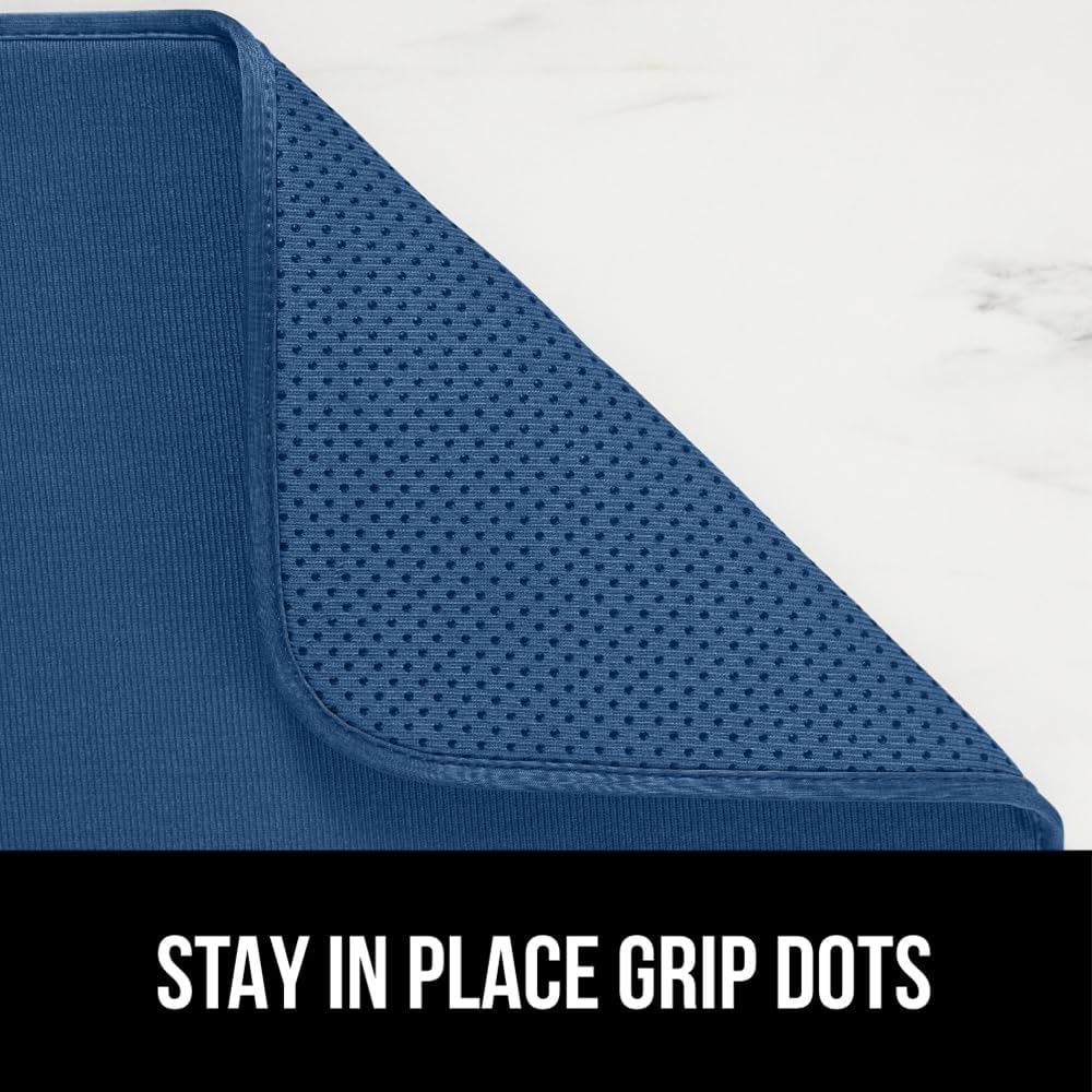 GORILLA GRIP Ultra Water Absorbent Microfiber Dish Drying Mat, 18x32, Quick Dry Thick Mesh, Slip Resistant Pad for Sink Dishes or Under Rack, Kitchen Counter Accessories, Machine Wash, Blue