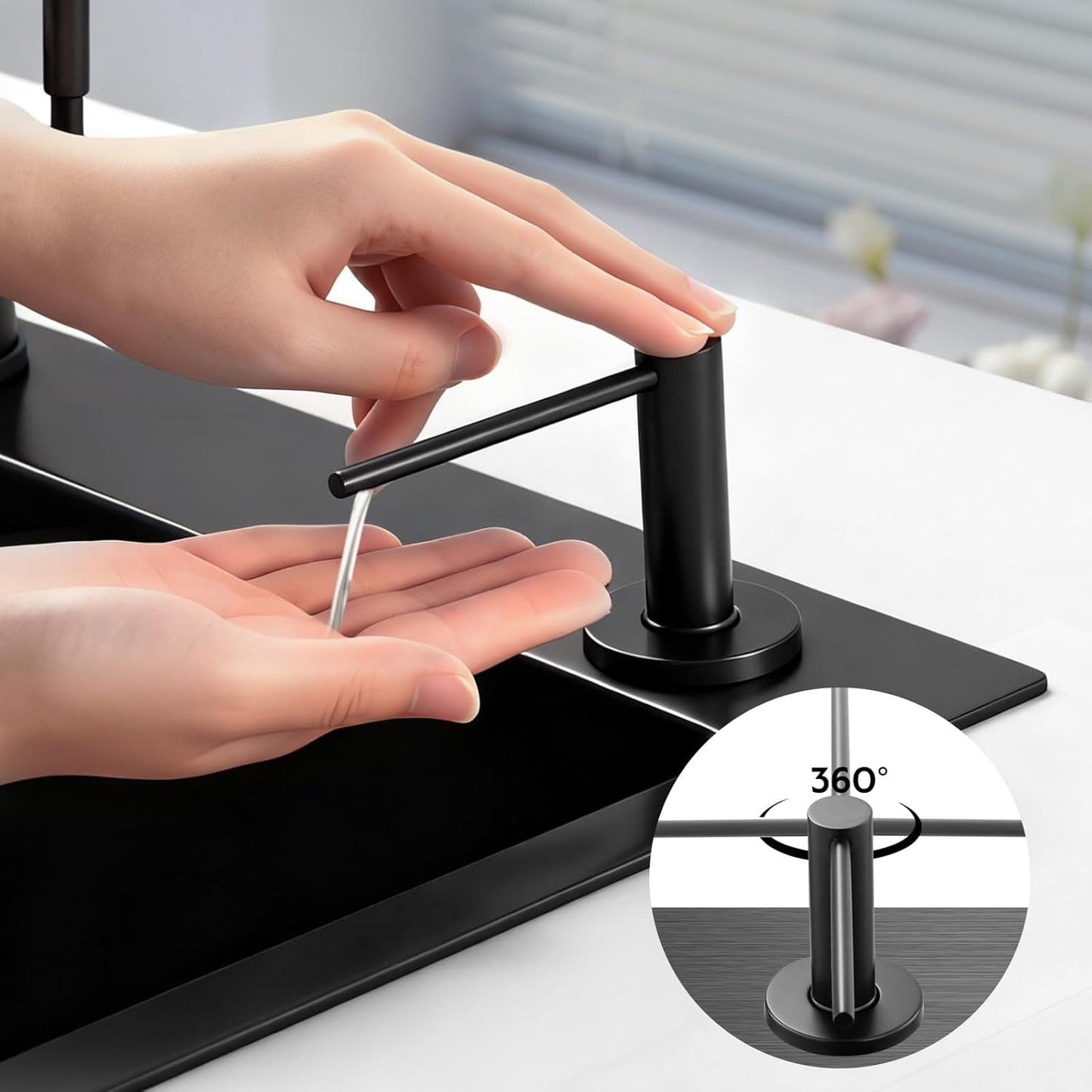 GAPPO Soap Dispenser for Kitchen Sink, Built in Sink Soap Dispenser, Matte Black Stainless Steel Pump Head, Lotion Dispenser with Refillable 17 OZ Bottle