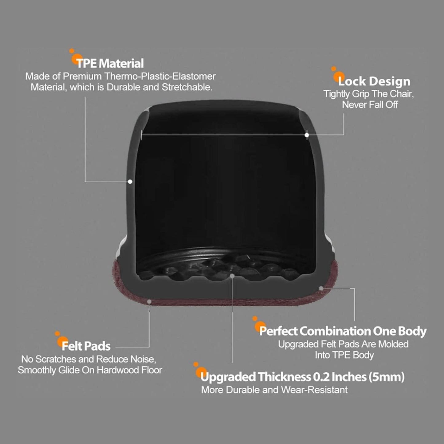 Ezprotekt 24 Pcs Small Black Silicone Chair Leg Floor Protectors for Hardwood Floor, Chair Leg Caps Cover, Felt Furniture Protectors Pads, Bar Stool Leg Protector Round (S Fit: 3/5" to 3/4", 15-19mm)