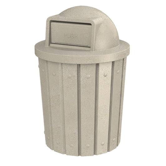 42 Gallon Slated Circle 100% Recycled Plastic Commercial Outdoor or Indoor Trash Can with Push Open