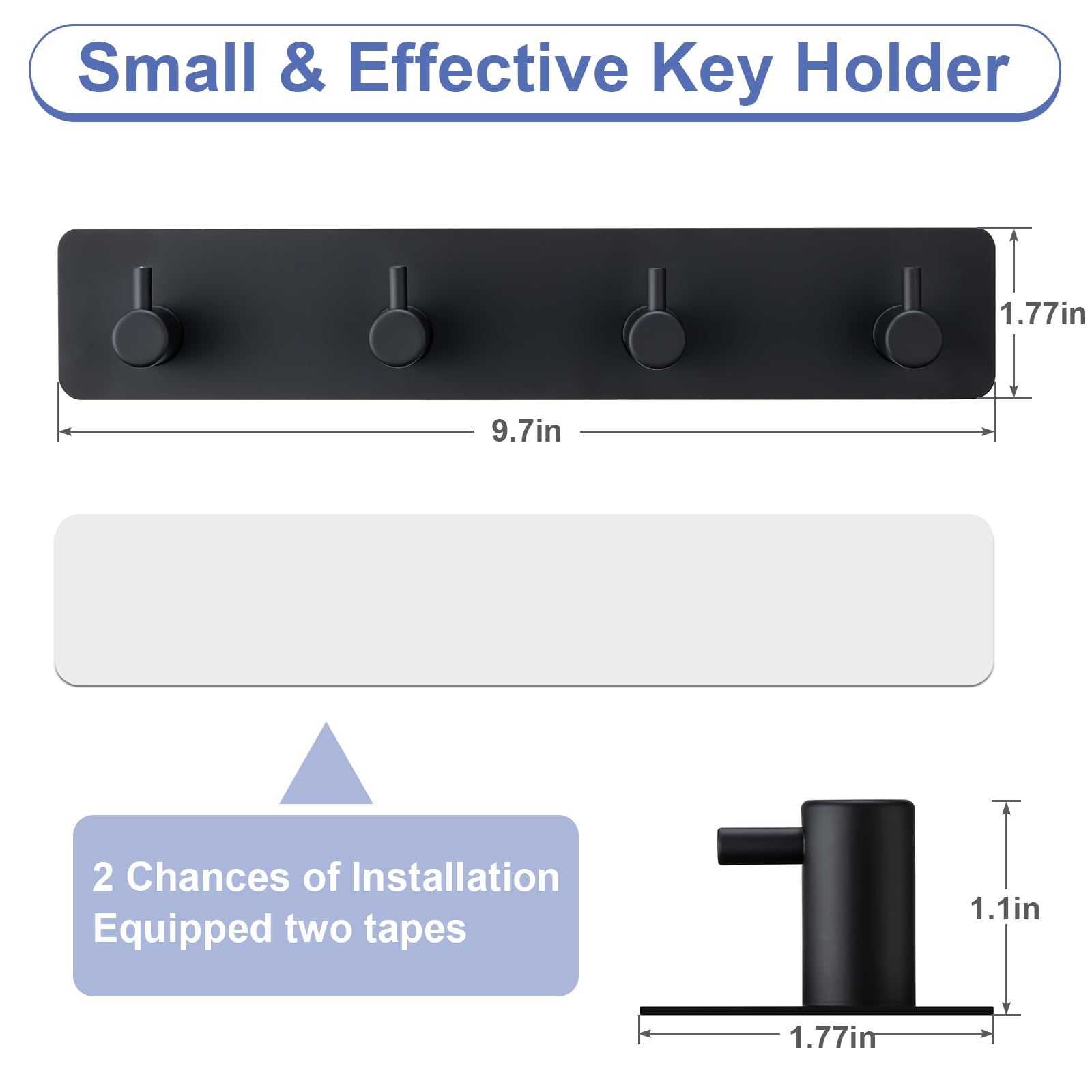 Yunzt Key Holder with 4 Hooks,Adhesive Key Hanger Organizer for Wall Mount