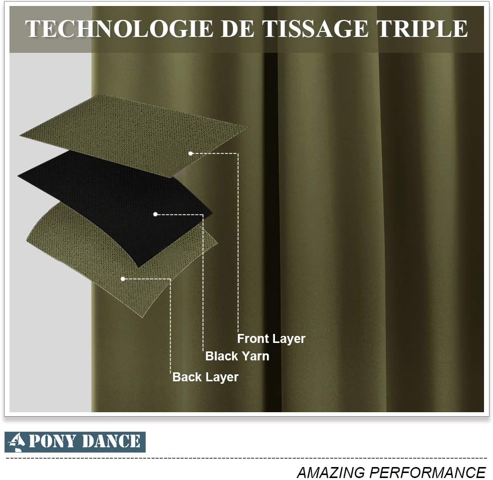 PONY DANCE Bedroom Curtains Blackout - Thermal Drapes Heavy Duty Light Blocking Shandes Grommet Top Window Treatments Cover Noise Reducing, W 42 x L 45 in, Olive Green, 2 PCs