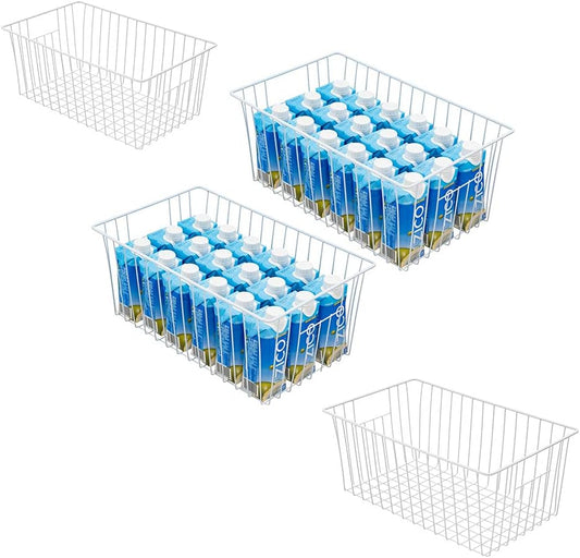 16inch Freezer Storage Organizer Baskets, Household Wire Refrigerator Bins with Built-in Handles for Cabinet, Pantry, Closet, Bedroom