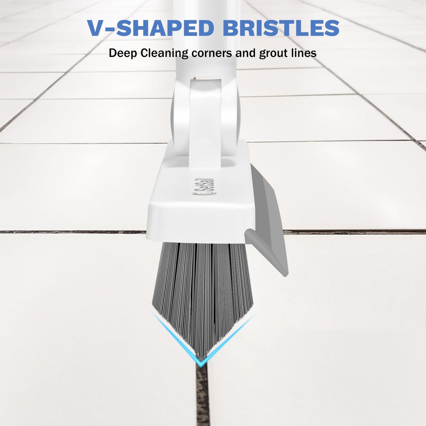 SetSail Grout Cleaner Brush with Long Handle, V-Shaped Floor Scrub Brush