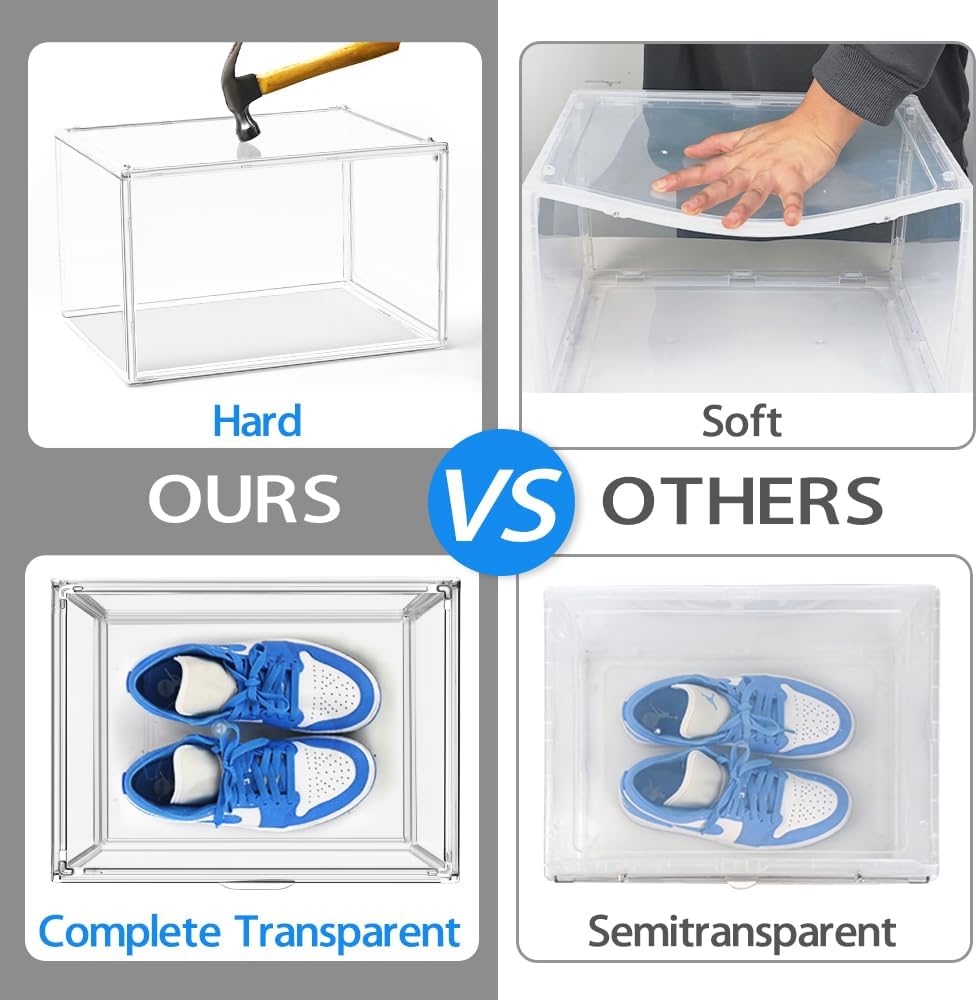 Acrylic Shoe Boxes Sneaker Storage for Sneakerheads Size 13 Clear Plastic Stackable Boot Shoe Collectibles Display Case