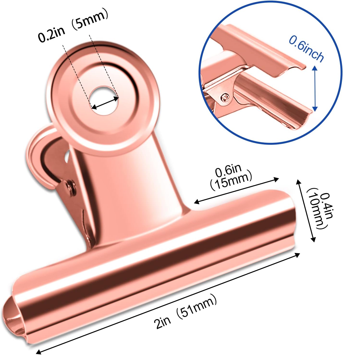 20 Pack Large Metal Hinge Rose Gold Clips 51mm for Crafts, Photos, Drawing, Food Bags at Home, Office, School, Shop