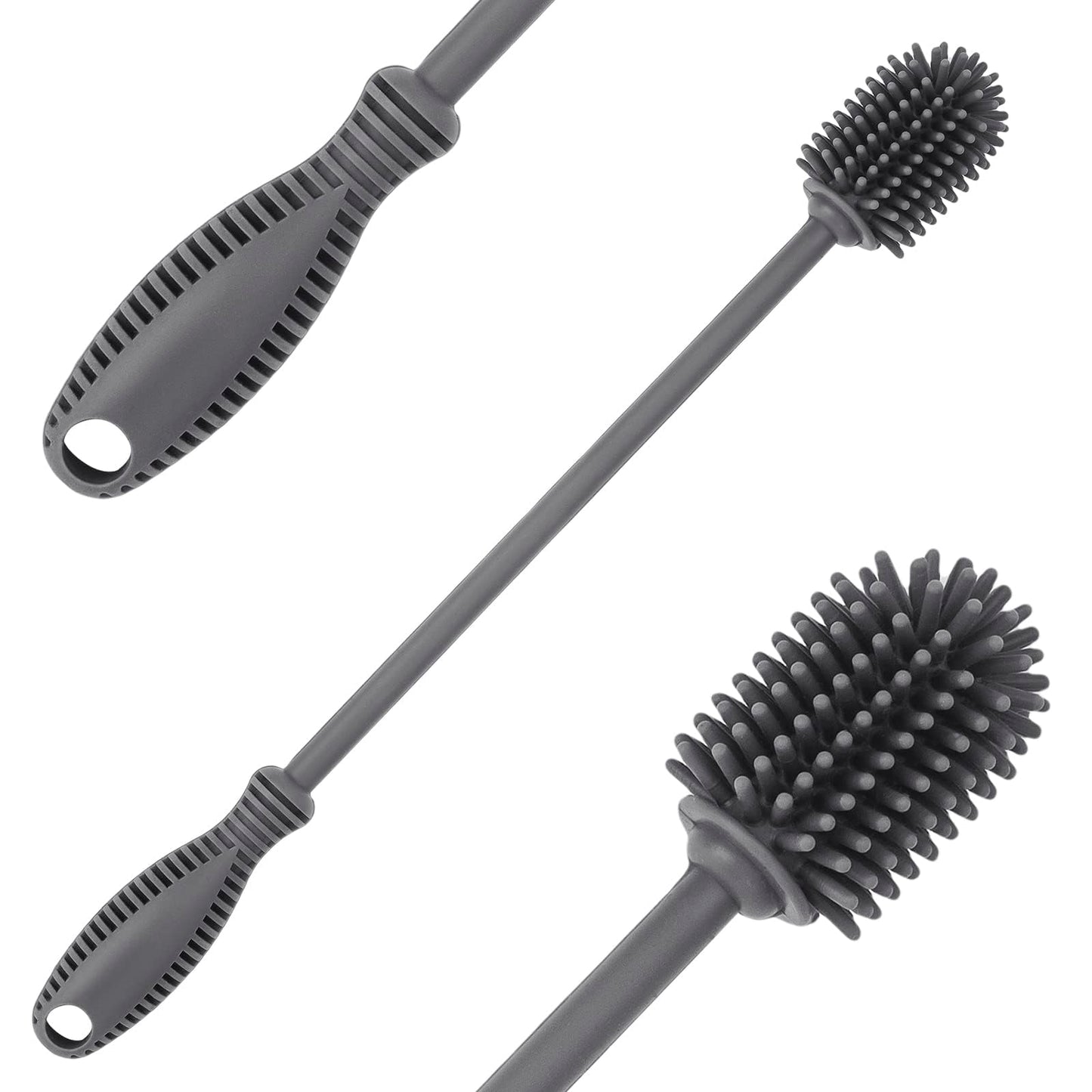 Silicone Bottle Brush with Long Handle, 12.5" Bottle Cleaning Brush, Gray