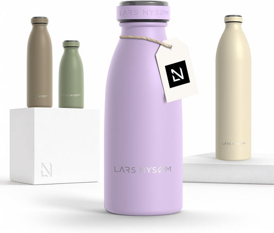 LARS NYSØM Stainless Steel Insulated Water Bottle 12oz 17oz 25oz 34oz 51oz | Insulated Thermo Flask for Hot and Cold Beverages | Leakproof Drinking Bottle (Lavender Purple, 11.9oz)