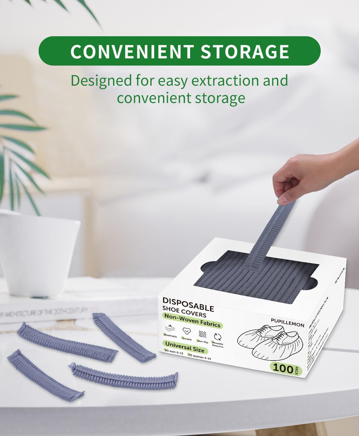 100Pcs(50 Pairs) Non-Woven Shoe Covers Disposable Non Slip for Indoors, Breathable | Durable | Boot Covers, Fits Up to Size 13 US Men (Gray)