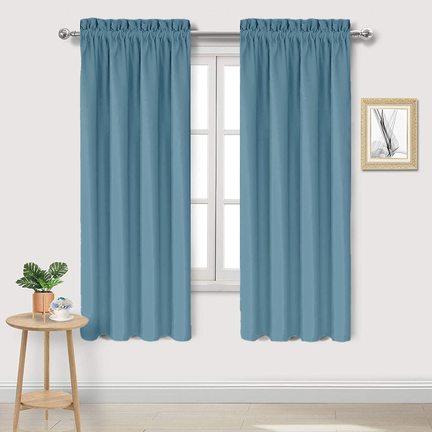 DWCN Blackout Curtains for Living Room Thermal Insulated, Energy Saving & Noise Reducing Bedroom Curtains, Stone Blue, W 38x L 63 Inch, Set of 2 Rod Pocket Curtain Panels