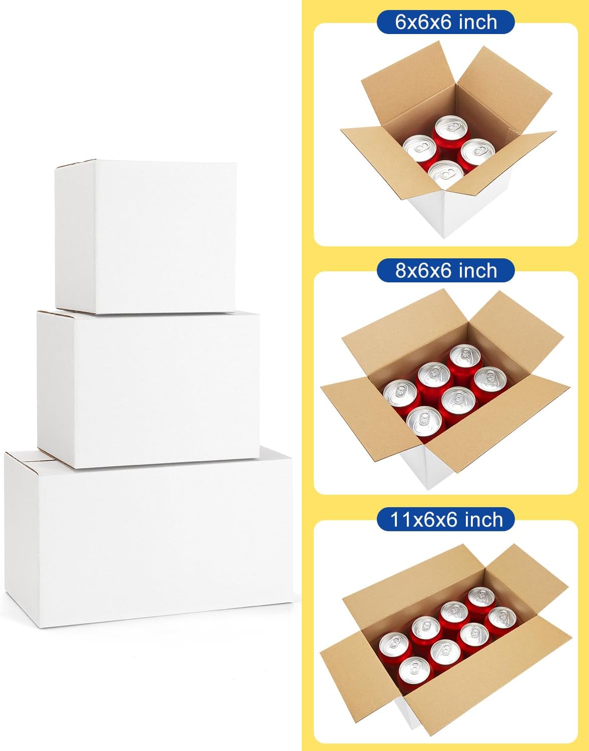 Assorted-Sizes-Shipping-Boxes-45-Pack: 6x6x6 & 8x6x6 & 11x6x6 Small-Shipping-Boxes-Mailers, White Corrugated-Cardboard-Boxes-for-Packing-Small-Business Mailing