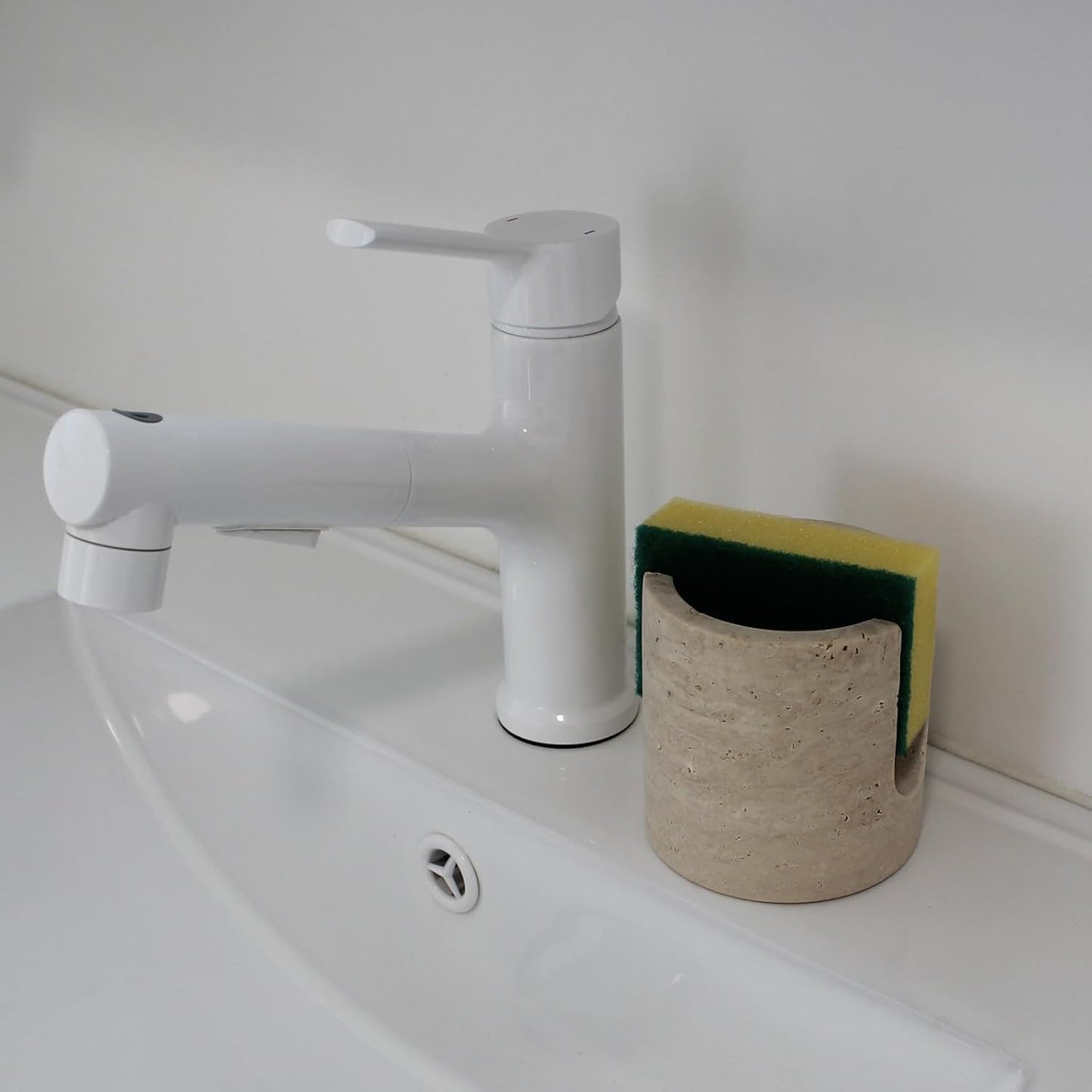 Natural Travertine Sponge Holder for Kitchen Sink, Drying Rack, Compact Sink Caddy Organizer (Beige Travertine)