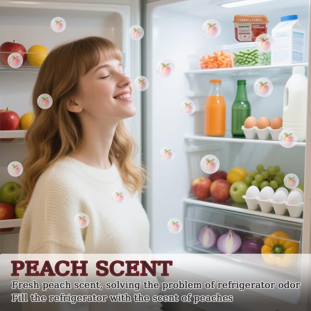 Fridge Deodorizer, Refrigerator Deodorizer More Effective Than Baking Soda, Natural Gel Refrigerator Odor Eliminator for Refrigerator Freezer and Freezer Compartments (2 Pcs/Peach Flavor)