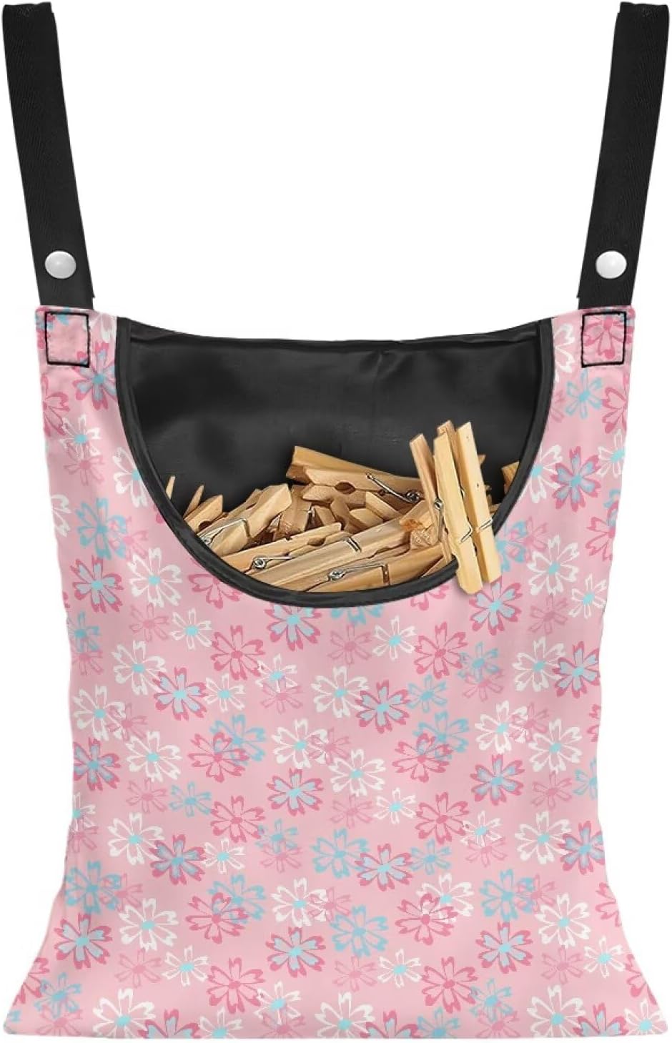 Clothes Pin Hanging Bag, Clothes Pins Bag Holder Outdoor 4.Stylish Clothespin Bag with Hanging Rope for Clothes Pin and Clothespin - Flower Pink