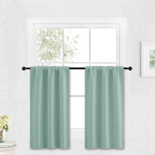 RYB HOME Small Curtains Blackout - Privacy Energy Efficiency Mini Curtains for Kids Bedroom RV Camper Windows Trailer Bathroom Kitchen Cabinet Door Window, W 29 x L 36, Aqua, 2 Panels