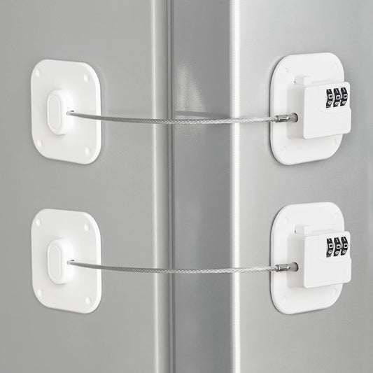 Refrigerator Lock, Combination Lock for Refrigerator Cabinets, Drawers, Heavy Duty Fridge Lock, Easy Install No Keys Needed (White-2Pack)