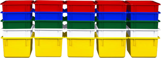 Wood Designs Cubby Storage Bin, Heavy Duty Plastic Containers for Kids Assorted Cubby Tray Set of 30