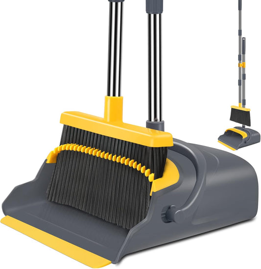 kelamayi Upgrade Broom and Dustpan Set, Broom with Dustpan Combo Set, Self-Cleaning with Dustpan