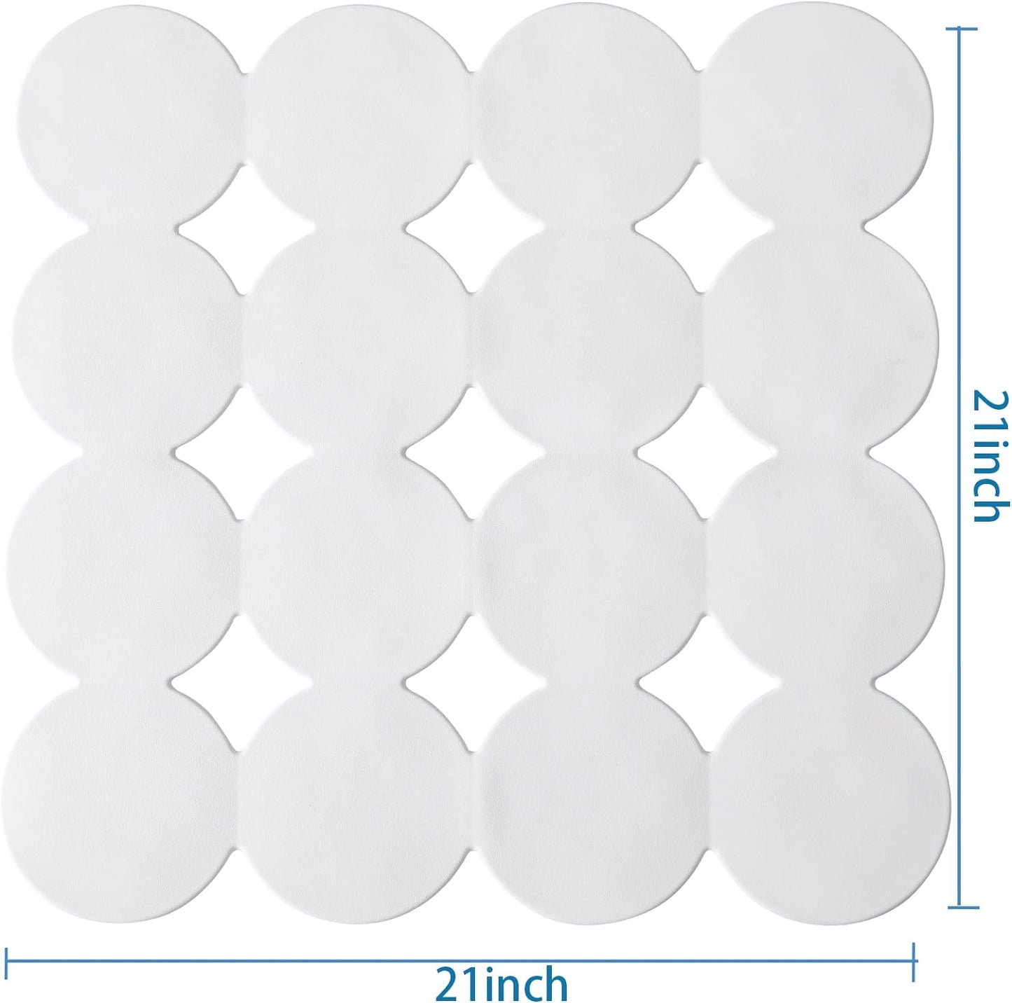 Square Shower Mat Nonslip - 2PCS Rubber Bathtub Mat with Suction Cups for Inside Shower Bathroom Floor (White, 21X21)