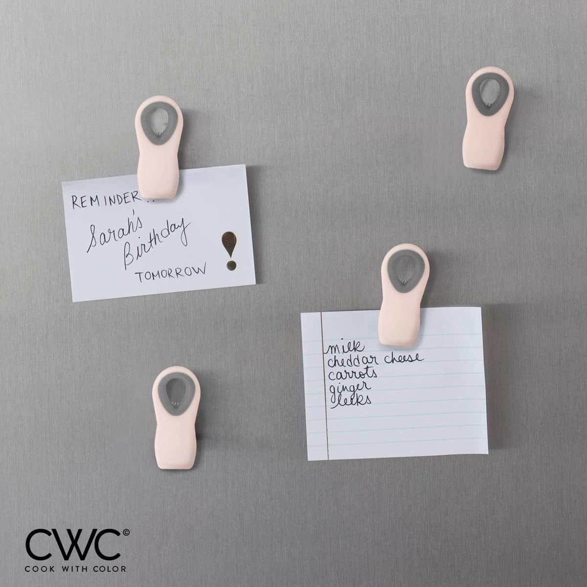 COOK WITH COLOR Bag Clips - Heavy Duty Chip Clip and Refrigerator Magnet Clips for Food Storage with Air Tight Seal Grip, Pink, Pack of 8