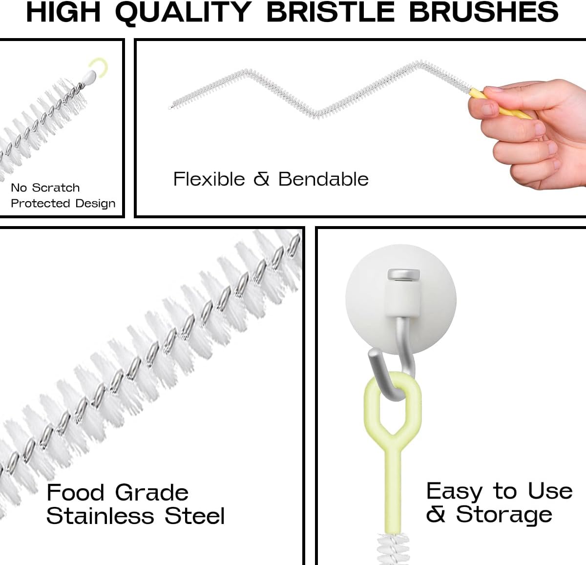 Straw Clean Brush Extra Long 12 Inch Straw Tube Brushes for Cleaning, Reusable Drinking Straw Cleaner Brush Set, Glass Pipe Cleaning Brush