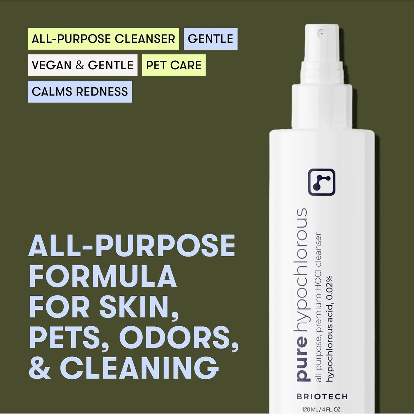 BRIOTECH Pure Hypochlorous Acid Spray and Cleanser, Original Premium HOCl Topical Solution, Multi-Purpose Cleaner, Family Approved & Pet Friendly, 2 fl oz Travel Size (2 Pack)