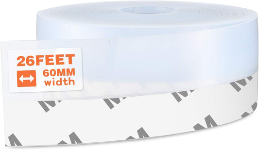 26 Feet Silicone Seal Strip, Transparent, 60MM - Door & Window Seal, Draft Stopper, Adhesive Tape for Doors, Windows & Shower Glass Gaps