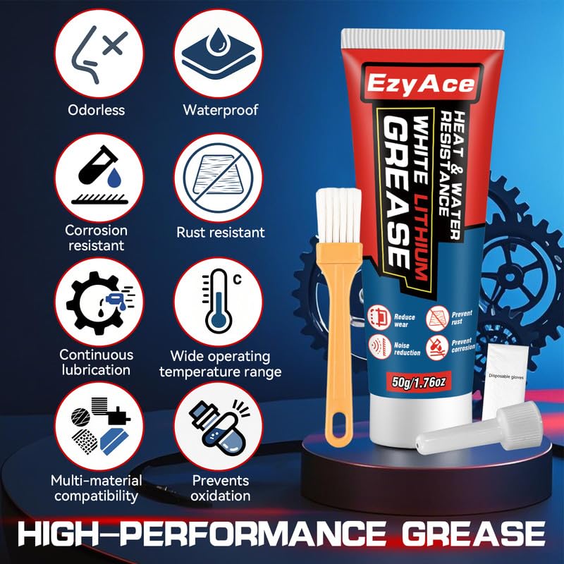 White Lithium Grease, Garage Door Lubricant, Multi-Purpose Bike Grease for Hinges, Bearings, Gears, Track Rail, Waterproof&Heat Resistant Bearing Grease Ideal for Automotive, Marine, 1.76oz