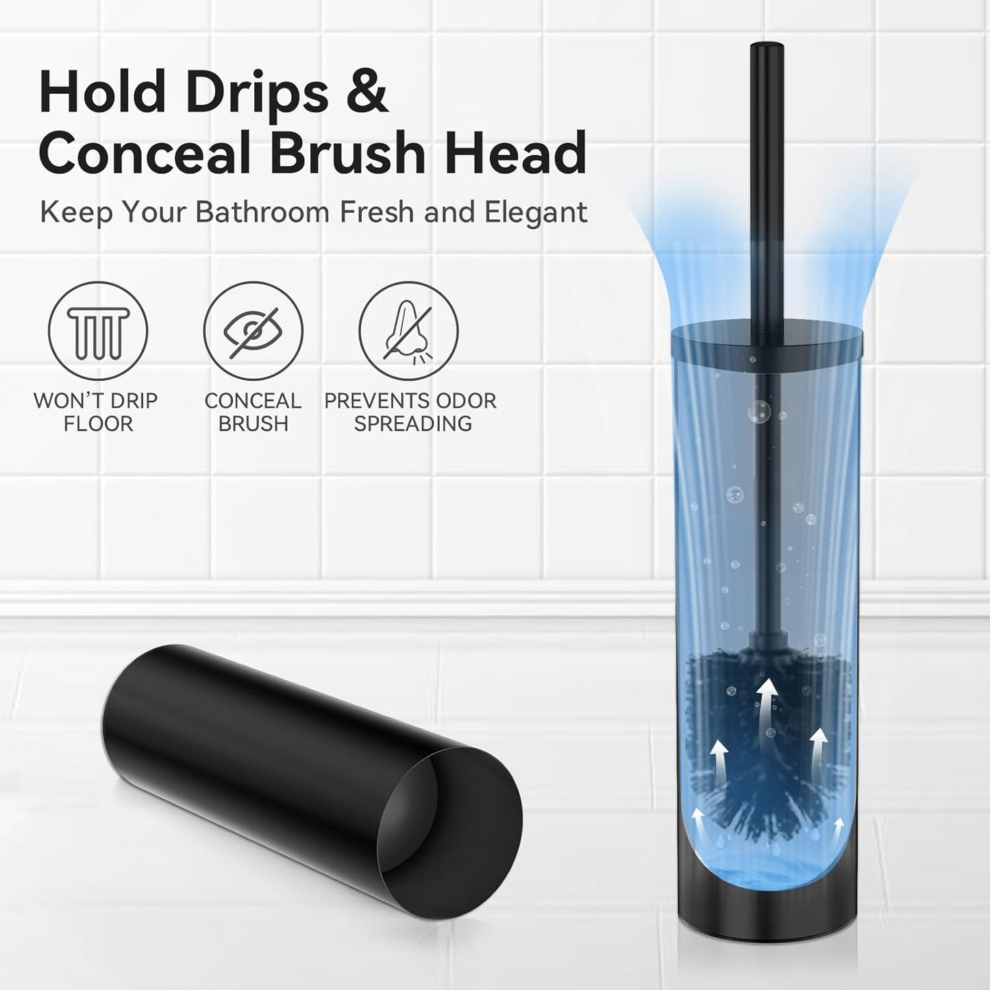 DOWRY Toilet Brush and Holder for Bathroom Storage Organization Deep Cleaning Covered Brush Cleaner Black Toilet Brush with 2 Brush Holders,Black Round