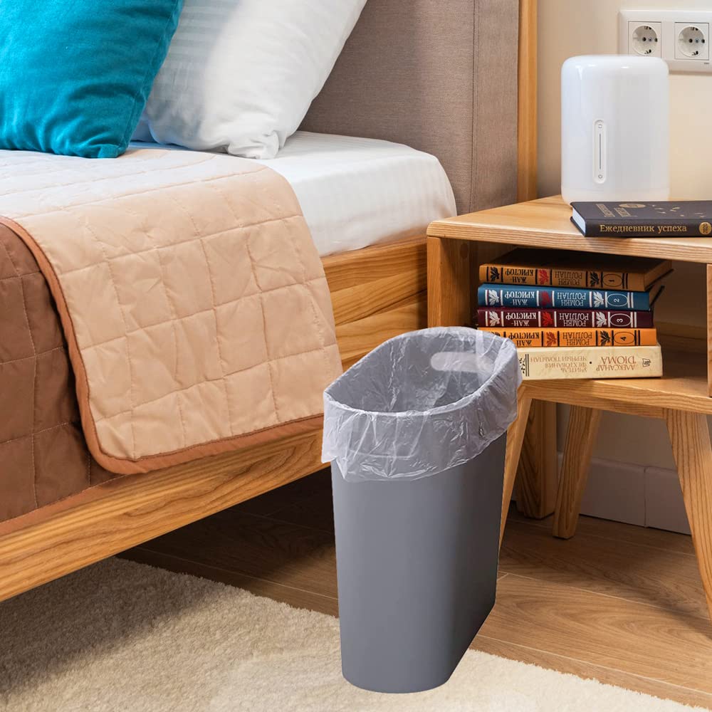 Small Trash Can Plastic Bathroom Wastebasket 3.2 Gallon Slim Garbage Container Bin with Handle for Home Kitchen Bathroom Bedroom Office, 2 Pack (Grey)