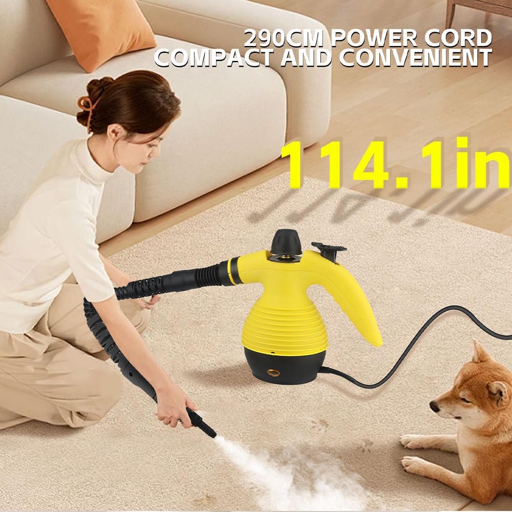 Steam Cleaner, Pressurized Handheld Mop Steam Cleaner for Home with 18 PCS Accessory & Safety Lock, Large Capacity Mop Steam for Cleaning, Car, Bathroom, Shower, Window, Grime, Grease - Yellow