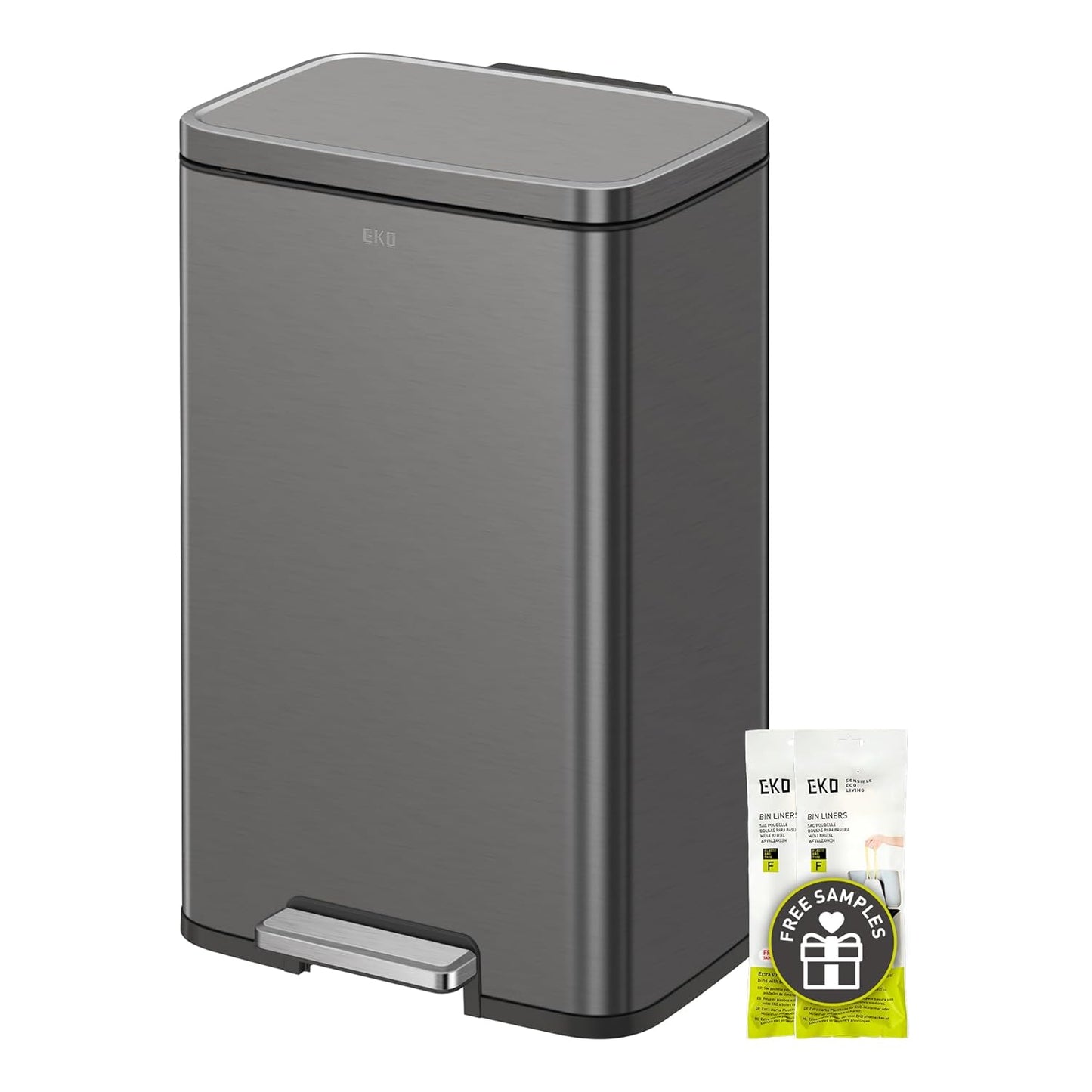 EKO Madison Gunmetal Stainless Steel 50 Liter/13.2 Gallon Step Trash Can with Inner Liner - Fingerprint Resistant Finish