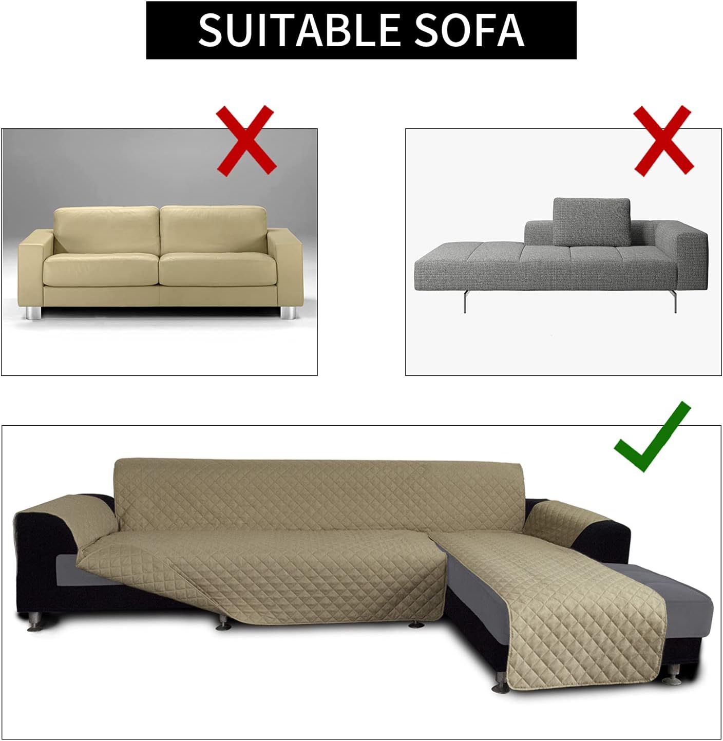 Easy-Going L Shape Sofa Slipcover - Reversible Sectional Couch Cover for Pets & Kids (Large, Beige/Beige)