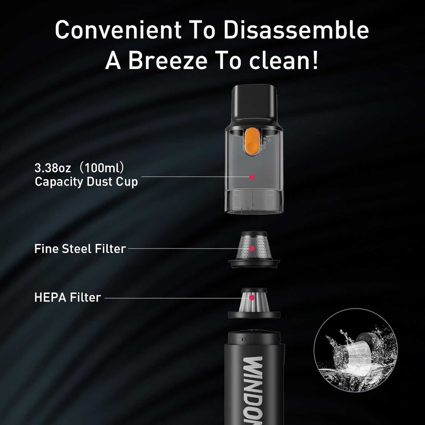 Windone Car Vacuum, 12000Pa 2-in-1 Cleaner & Tire Inflator 150PSI, 60W Brushless Motor, Cordless Handheld Vacuum & Air Pump with Pressure Gauge, LED Light, Multi-Nozzles for Car, Home, Office