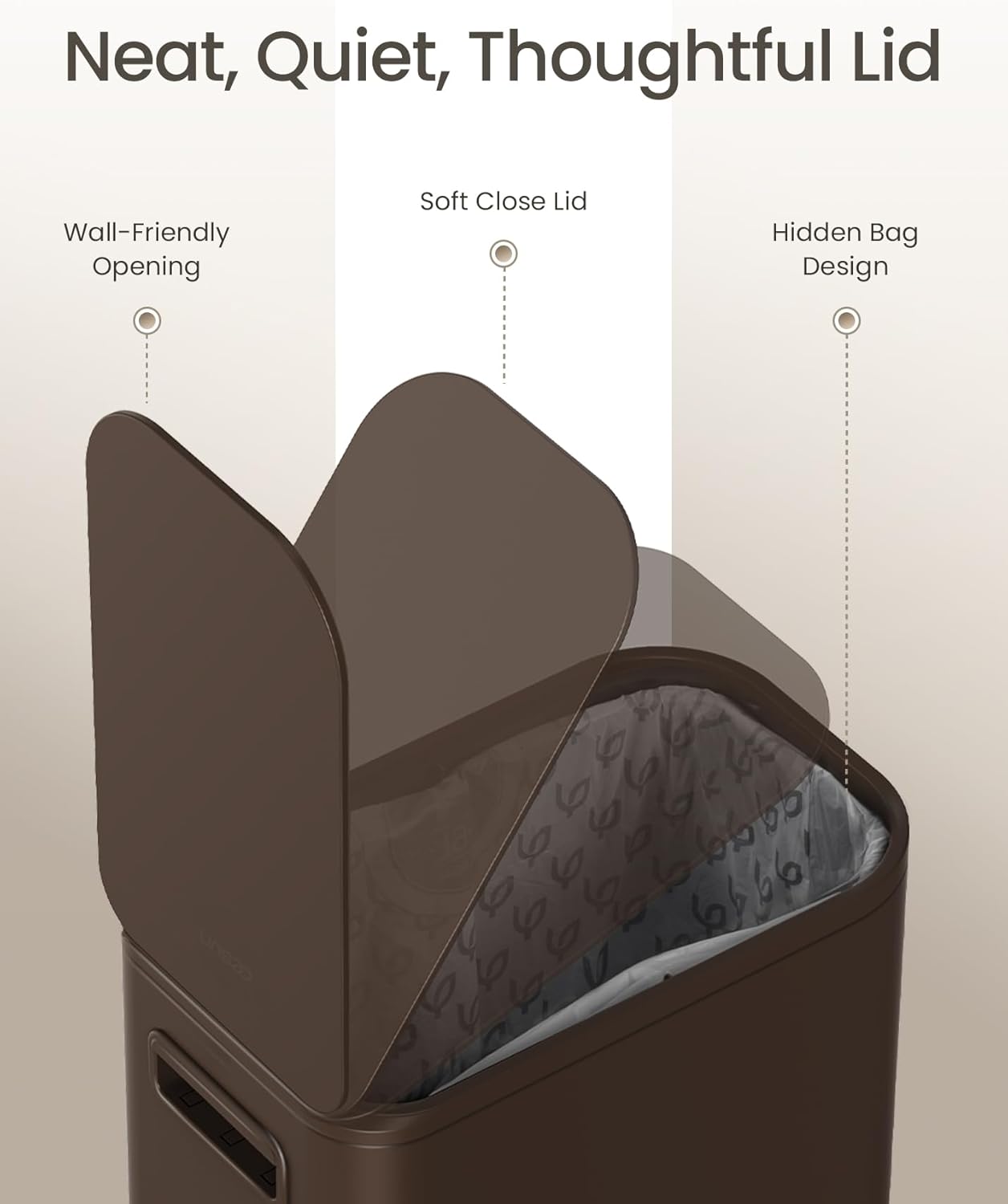 Cesun Small Bathroom Trash Can with Lid Soft Close, Step Pedal, 5 Liter / 1.3 Gallon Stainless Steel Garbage Can with Removable Inner Bucket, Waste Basket for Bathroom, Bedroom (Brown)