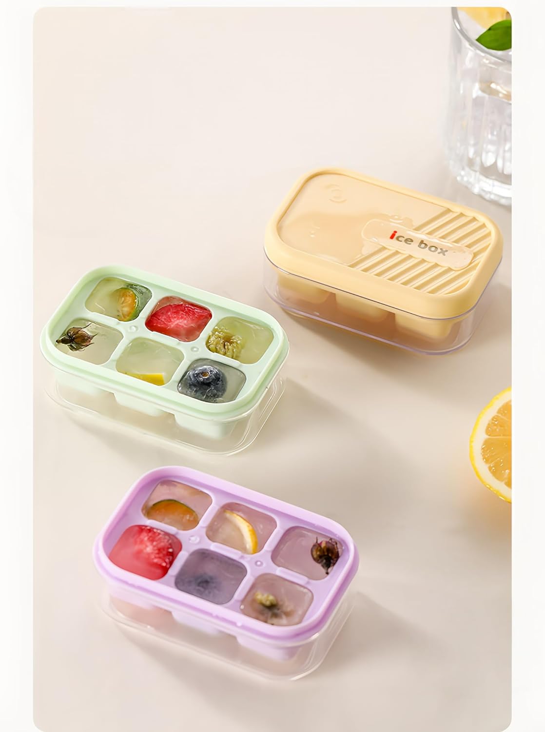 3-pack mini ice cube tray with lid and bin - 6-cubes each,easy remove and stackable, small ice cube trays for mini fridge, for coffee and personal use