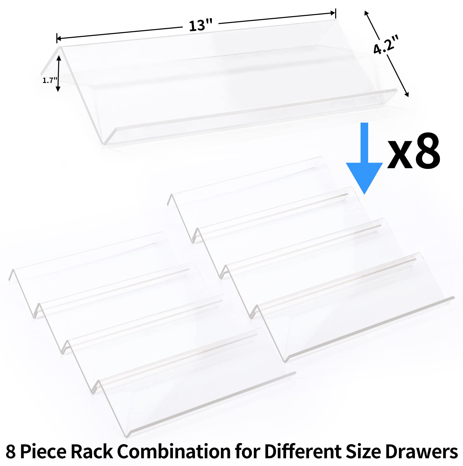 MIUKAA Clear Acrylic Spice Drawer Organizer, 4 Tier- 2 Set Expandable From 13" to 26" Drawer