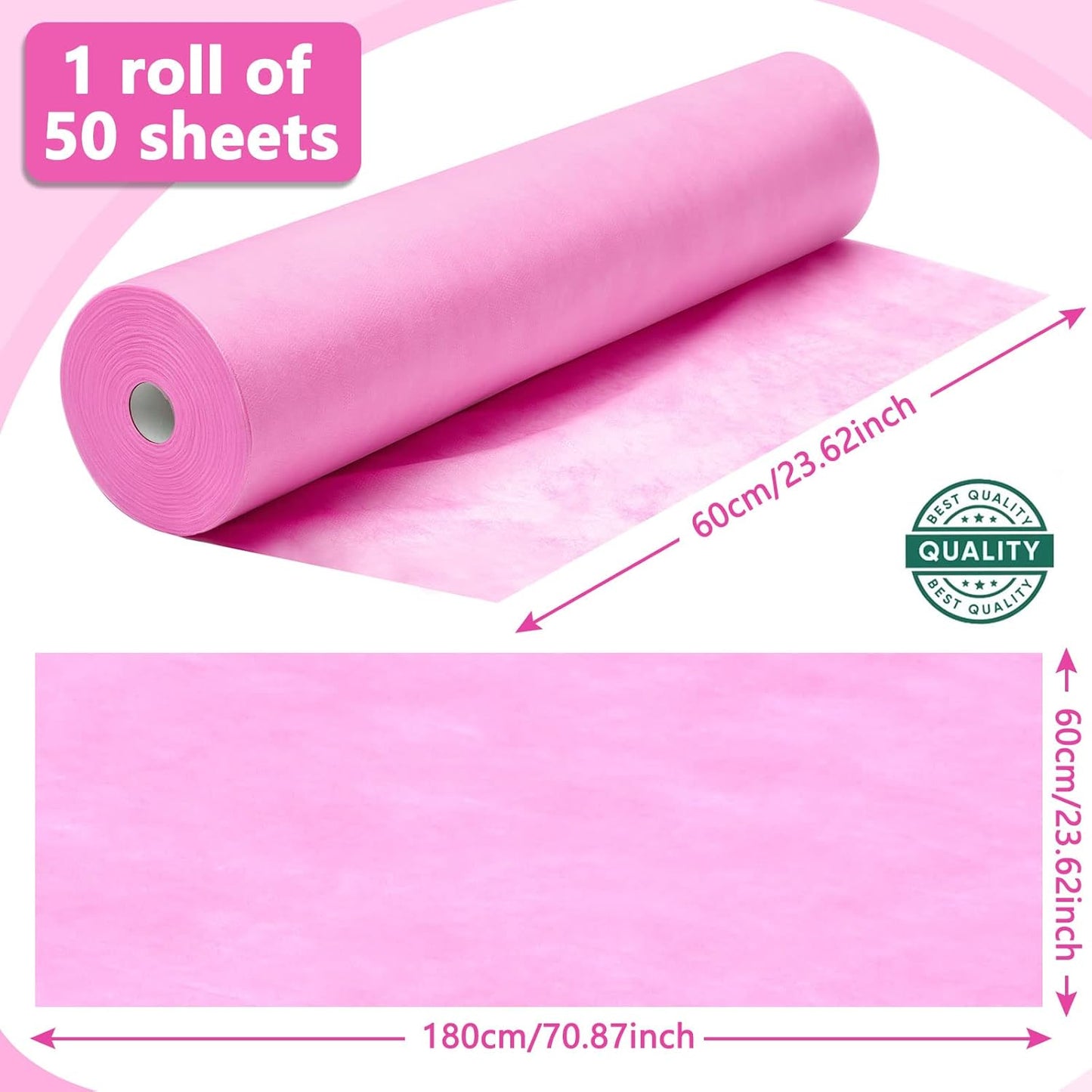 Tudomro 2 Roll Disposable Non Woven Bed Sheets 24 x 71 Inch Massage Table Paper Covers Non Woven Fabric Massage Sheets Waterproof Spa Breathable Bed Cover for Beauty Salon, Hotels(White, Pink)