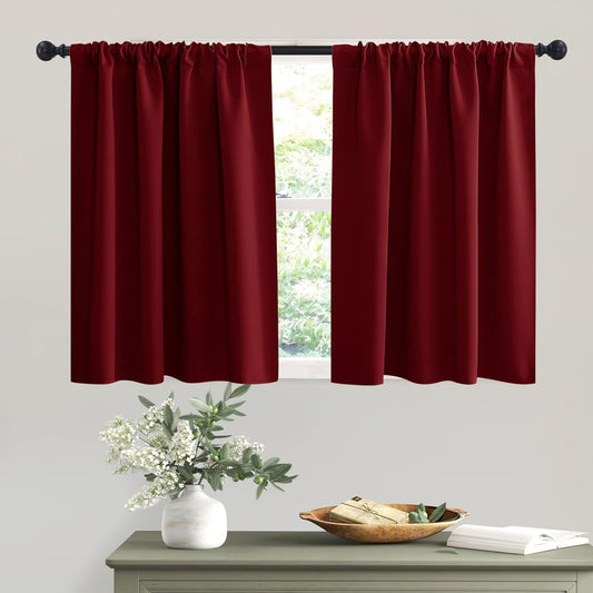 RYB HOME Curtains for Bedroom 63 inches Long, Blackout Thermal Insulating Window Treatment Drapes for Living Room Bathroom Basement Laundry Classroom, W 34 x L 63, Burgundy Red, 2 Panels