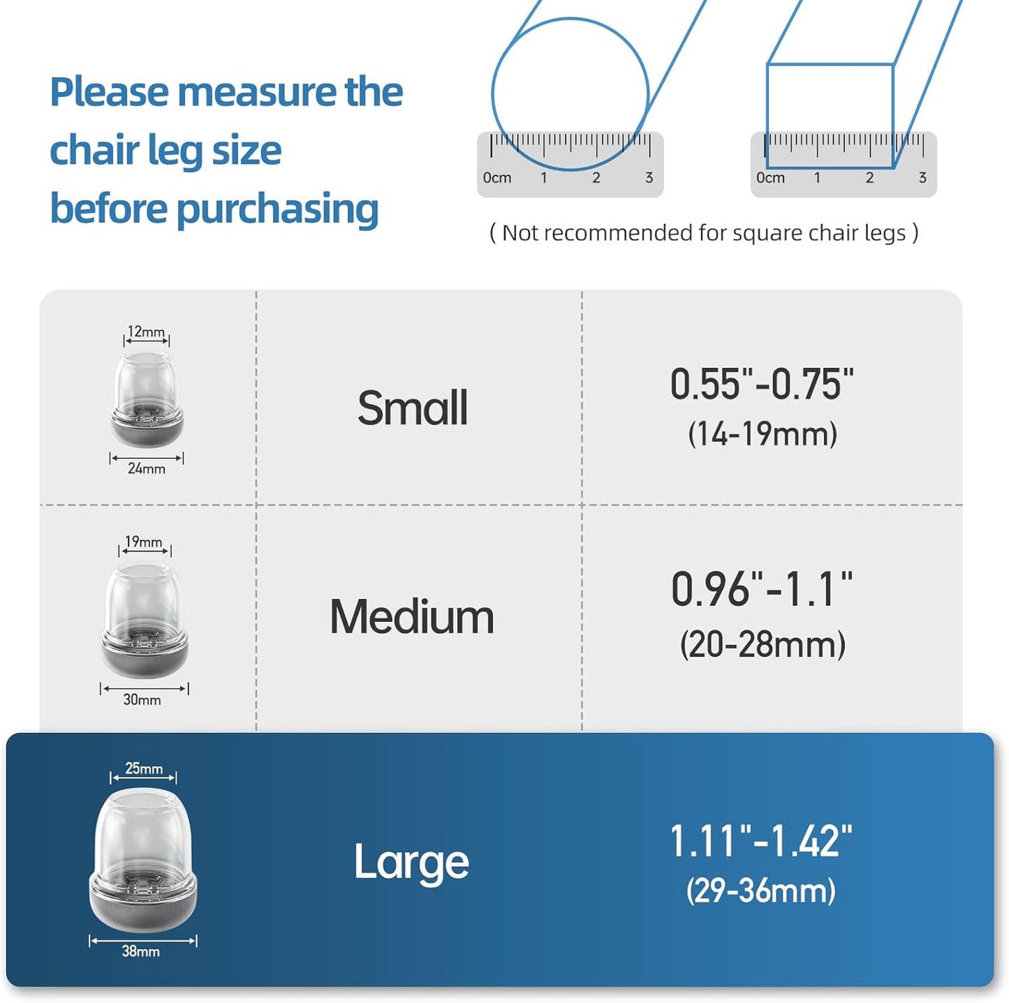 YSD 1.25Inch 24 Pcs Silicone Chair Leg Floor Protectors,Hair and dust Resistant Round Chair Leg Caps for Tilt Chair Legs,Carpet Hardwood Floor Protectors with Gray Pads