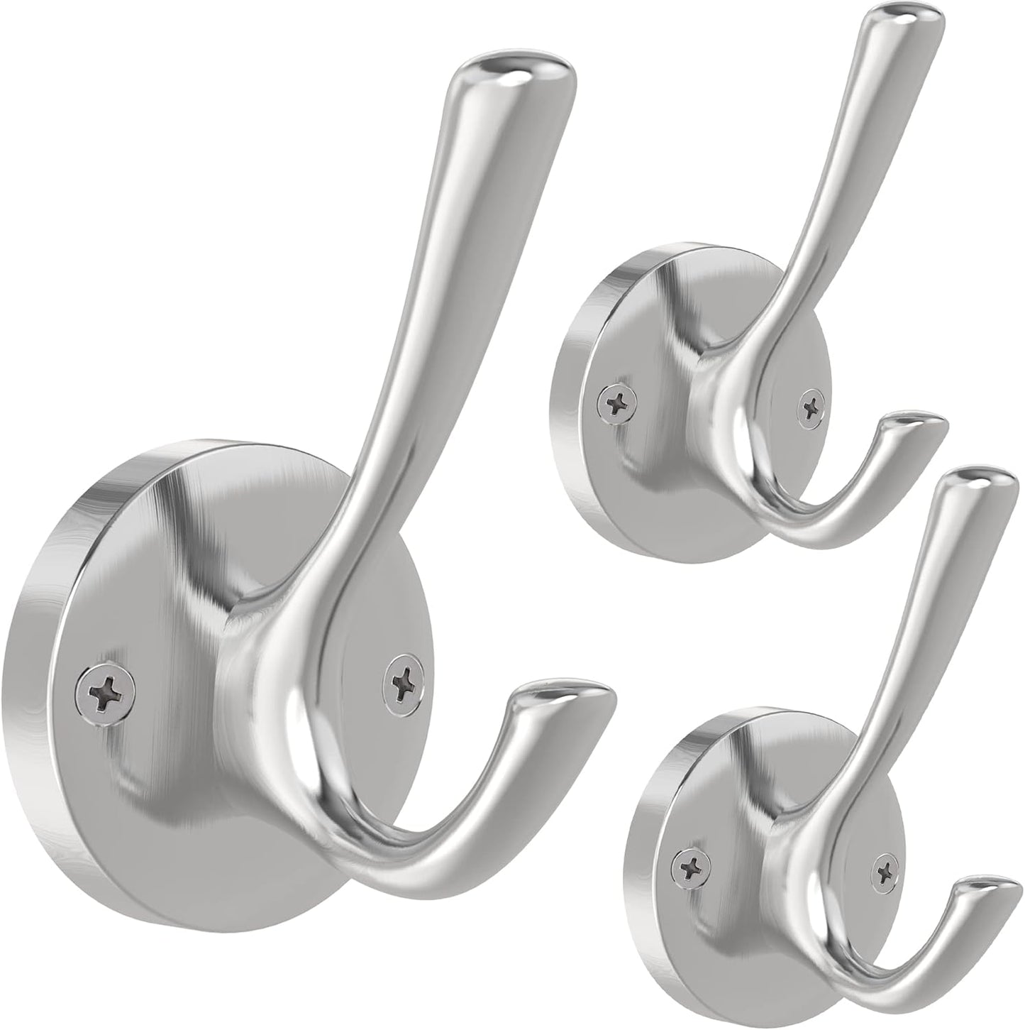 Brushed Nickel Robe Hooks Towel Hooks, 3 Pack Coat Hook Heavy Duty Mudroom Hook Double Bathrobe Hook Wall Mounted, Hat Hooks for Entryway Bathroom Kitchen Closet