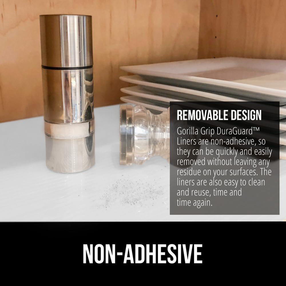 GORILLA GRIP DuraGuard Shelf Liner, 24x30 Non-Adhesive Cabinet Liners for Kitchen Drawers, Shelves, Refrigerator, Pantry Storage, Bathroom Closet, Durable Waterproof BPA Free Ribbed Plastic, White