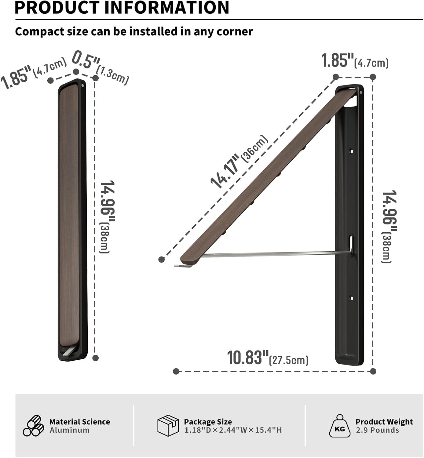 Clothes Drying Rack for Laundry Drying Rack Wall Mounted Clothes Hanger Rack Retractable Laundry Hanger Dryer Rack Space Saving Closet Organizer Aluminium (Walnut)