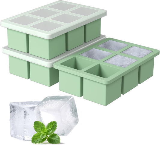 Large Silicone Ice Cube Tray 3Pack, SAWNZC Big Square Ice Cube Molds for Whisky Cocktail, Ice Maker